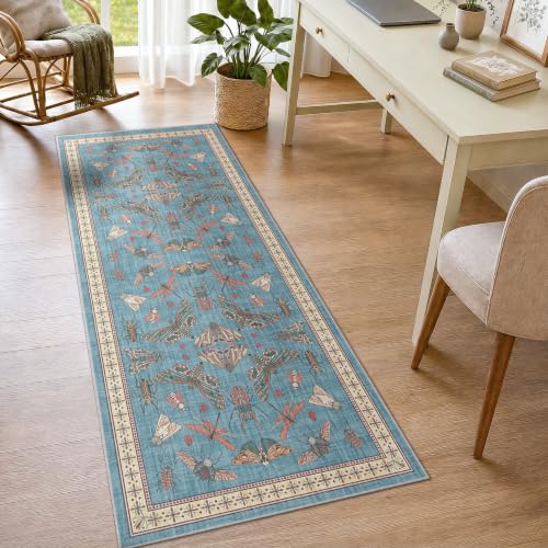 Arenarug Runner Rug 2x6 Non Slip Kitchen Rugs Washable Insect Boho Runner Rugs Soft Indoor Floor Mat for Hallways, Laundry, Bathroom, Bedroom, Light Blue - color: Light Blue, size: 2'x6'