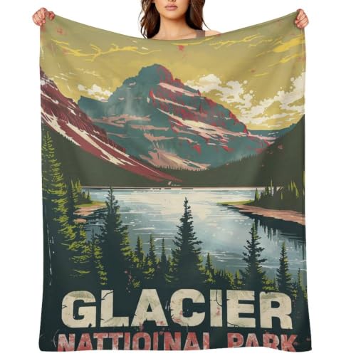 Mid Century Glacier National Park 03 Flannel Blankets Fleece Soft Throw Lightweight Plush Gifts for Couch, Bed, Cozy Sofa Plush, Chair, Lovers 60x80in(150x200cm) - color: Style, size: 60x80in(150x200cm)