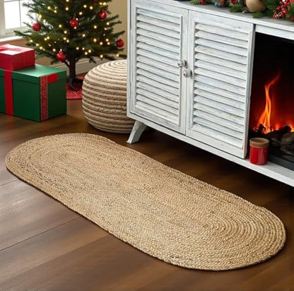 MDS® Pack of 1 Handwoven Braided Jute Area Rug 2x8 feet Oval - 100% Natural Burlap Reversible Accent Rugs for Home Decor, Living Room, Doormat, Kitchen, Entryway Rug, Rustic, Farmhouse (2'x8') - size: 2ft x 8ft