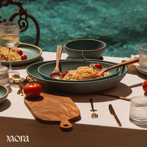 MORA Mega and Giant Serving Dishes Set of 2, 16 inch and 14 inch Ceramic Pottery Oval Platters - Microwave, Oven and Dishwasher Safe - Iris & Merrigold - color: Iris & Merrigold, size: Mega & Giant