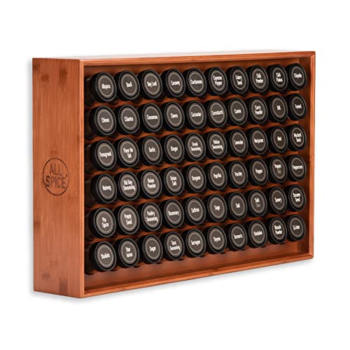 Spice Rack Organizer, Wood, 525 Unique Labels, Countertop or Wall Mount, Includes 60 4oz Jars- Cherry Stain - color: Cherry Stain, size: 60 Jar