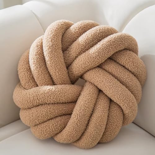 XIAIJIA Knot Pillow, Round Throw Pillows for Sofa & Bedroom, Khaki, 14Inch | Soft Plush PP Cotton Filled Handmade Knotted Round Cushion, Decorative Pillows Decor for Sofa, Couch & Bed - color: Khaki