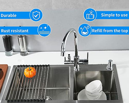 Built in Soap Dispenser for Kitchen Sink, Chrome Stainless Steel Countertop Pump Head (Plastic Inside), Dish Soap Hand Lotion Dispenser with Refillable 17OZ Bottle - color: Chrome