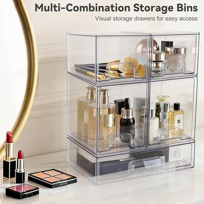 Hvygss Clear Stackable Storage Drawers, Countertop Bottle Organizer 5-Pack | Pull-Out Drawers, Waterproof, Dustproof, Bpa-Free, Space-Saving, For Vanity, Bathroom, Kitchen, Cabinet, Pantry