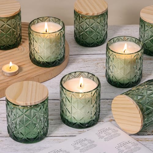 Lanttu 10 Pack Green Candle Jars, 7oz Empty Candle Containers for DIY | Wooden Lids and Labels, Candle Vessels, Candle Making Supplies for Wedding Decorations Gifts - color: Green