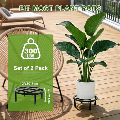 Metal Plant Stand Indoor & Outdoor Pot Holder Black 12"-2PCS | Indoor & outdoor usable ; Heavy duty load bearing：Up to 300 Lbs ; Ultra Stable, Not Wobbing - size: 11.8"-2PCS