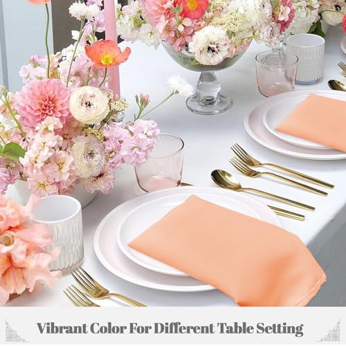PLOYMONO Peach Cloth Napkins - 8 Pack 17" x 17" Washable Polyester Napkins | Heavy Duty 180 GSM Cloth Napkins with Hemmed Edges - Great for Restaurants, Weddings, Parties, Banquets Dinner - color: Peach