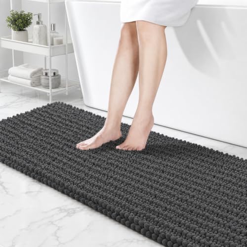 ILANGO Bathroom Rugs Dark Grey 55x24,Extra Soft Absorbent Chenille Bath Rugs,Thick Non-Slip Shaggy Bath Mat,Machine Washable Quick Dry Bath Mats for Bathroom Floor, Tub, Shower Accessories - color: Dark Grey, size: 24"×55" Bathroom Rug