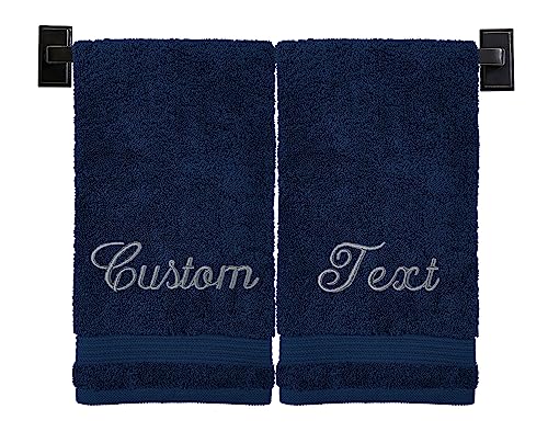 Personalized Hand Towels | Set of 2 | Choose from 12 Fonts | Genuine Turkish Cotton | Oeko-Tex Certified | Personalized Towels | Bathroom Hand Towels - color: Navy - Hand Towels