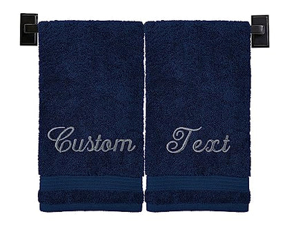 Personalized Hand Towels | Set of 2 | Choose from 12 Fonts | Genuine Turkish Cotton | Oeko-Tex Certified | Personalized Towels | Bathroom Hand Towels - color: Navy - Hand Towels