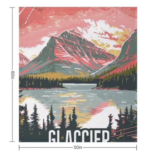 Mid Century Glacier National Park 01 Flannel Blankets Fleece Soft Throw Lightweight Plush Gifts for Couch, Bed, Cozy Sofa Plush, Chair, Lovers 50x60in(125x150cm) - color: Style-1, size: 50x60in(125x150cm)