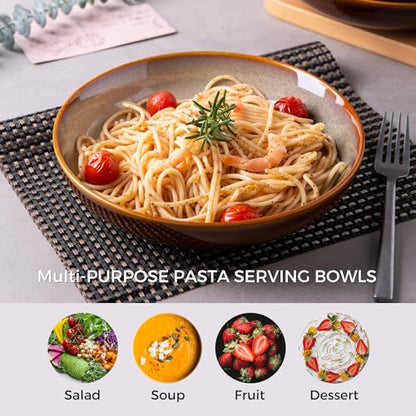 LERATIO Large Pasta Bowls,38oz Ceramic Pasta Bowls,9.0" Reactive Glaze Pasta Bowl Set of 6,Microwave & Dishwasher,Oven Safe,Wide Serving Bowls for Salad,Pasta,Fruit,Scratch Resistant-Khaki | Reactive Glaze Serving Bowls Set,Wide Bowl for Pasta,Salad,Fruit