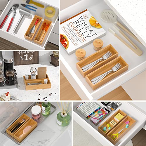 VeyFey Silverware Tray for Drawer, Stackable Kitchen Bamboo Drawer Organizer 9" x 3" x 2" Set of 2 - size: 9" x 3" x 2"