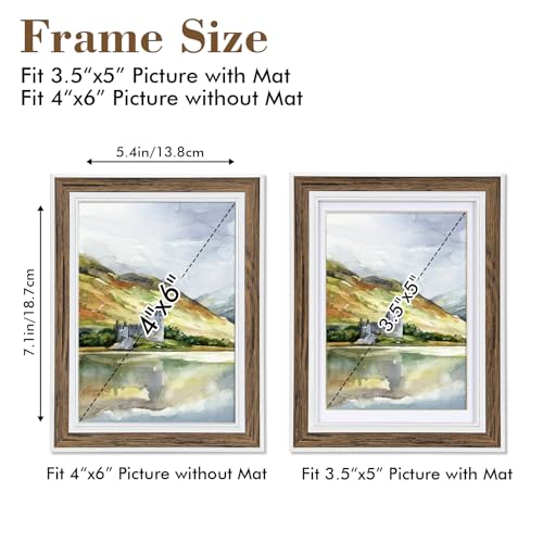 Daofary 4x6 Picture Frame Set of 6, Rustic Farmhouse Photo Frame, Display 3.5x5 with Mat or 4x6 Without Mat for Decorative on Wall Hanging and Tabletop Placement - size: 4 x 6