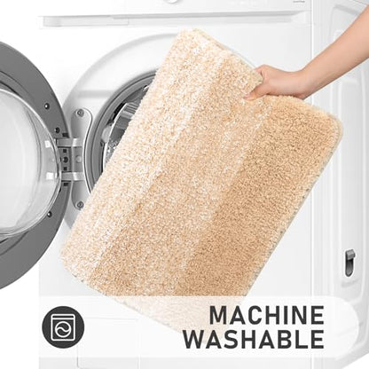Bsmathom Bathroom Rug Set 4 Piece, Plush Microfiber Bath Mat, Beige | Super Water Absorbent, Non Slip Machine Washable Bath Rug Sets with Toilet Lid Cover and U-shaped Contour Toilet Mat - color: Beige, size: 18"x26"+20"x31"+U20"x24"+Cover19"x21"