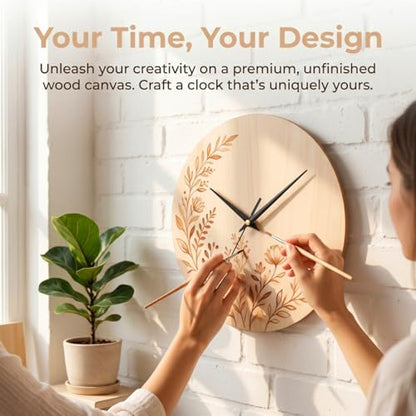 STOBAZA Blank Wooden Clock Dial for Crafts: Unfinished Wooden Dial Painting Clock Face with Pointer & Easel for Kids Learning Accessories DIY Replacement Parts Decorative for Kitchen（Without pointers）