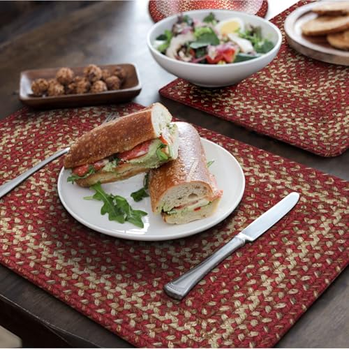 Homespice Apple Pie Jute Braided Placemats, Rect 13x19 Set of 6 | Red Woven Placemats for Farmhouse Table and Protects Tabletop in Style, Rich Colors, Reversible, Durable and Easy to Clean - color: Apple Pie