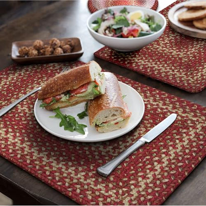 Homespice Apple Pie Jute Braided Placemats, Rect 13x19 Set of 6 | Red Woven Placemats for Farmhouse Table and Protects Tabletop in Style, Rich Colors, Reversible, Durable and Easy to Clean - color: Apple Pie