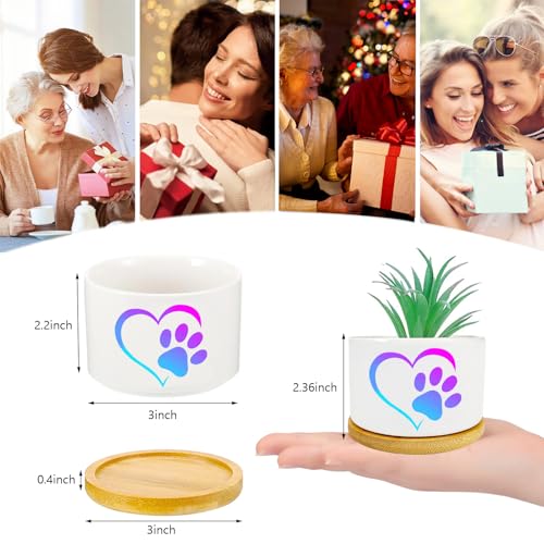 1Pcs Dog Claw Succulent Pots with Drainage and Bamboo Tray, Ceramic Pot | 3 Inch Small Planters for Plants,Cactus,Decoration for Office Home,Garden,Windowsill,Gifts for Women Mom (No Plants Included) - style: Love Dog Claw