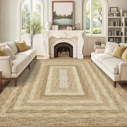 Garvee Large Rugs for Living Room 10x13 Modern Braided Print Rug, Jute | Washable Rugs Stain Resistant Easy Cleaning Non Slip Floor Cover for Apartment Dining Room Office Nursery - color: Jute, size: 10' x 13' (Rectangular)