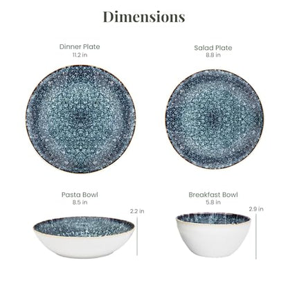 Larder & Vine Stoneware Dinnerware Set, 16 Piece, 4 Place Settings, Made in Portugal, Bondi Waters - color: Bondi Waters