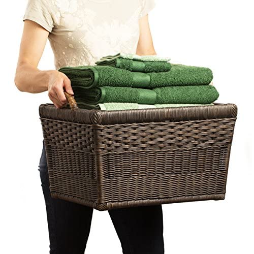 The Basket Lady Lift-Off Lid Wicker Storage Basket, M, Walnut Brown | Outside: 20" L x 15" W x 14" H | Inside: 17.5"L x 12"W x 11"H - Handcrafted by artisans from natural rattan - color: Antique Walnut Brown, size: Medium
