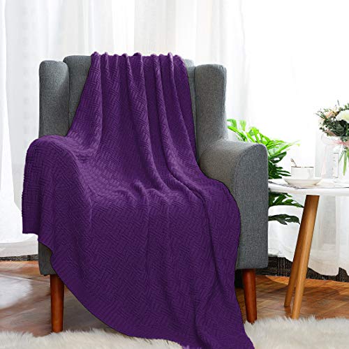 uxcell 100% Cotton Knit Throw Blanket, Cable Decors Purple 47x70 - color: Purple