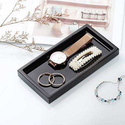 Emibele Bathroom Vanity Tray Countertop, 8" Rectangular Marble Resin Tray | Dresser Kitchen Sink Tray, for Jewelry Cosmetic Perfume Soap Candle, Compact Lightweight Waterproof, Mini Size, Black - color: Black, size: 7.7" x 3.9" x 0.8"