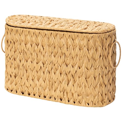 GRANNY SAYS Toilet Paper Storage Basket with Lid, Toilet Roll Storage | Decorative Toilet Paper Holder with Handles, Waterproof Bathroom Organizers and Storage, Wicker Basket for Bathroom Storage - color: Nature, size: 15¾"L x 6½" Wx 10¼"H (with Lid)
