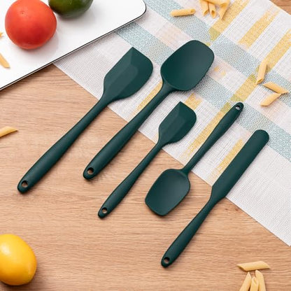 Silicone Spatula Set,5 Piece Food Grade Rubber Spatulas,Dark Green | Spatulas Silicone Heat Resistant for Baking,Cooking,and Mixing High Heat Resistant Non Stick Dishwasher Safe BPA-Free - color: Dark Green
