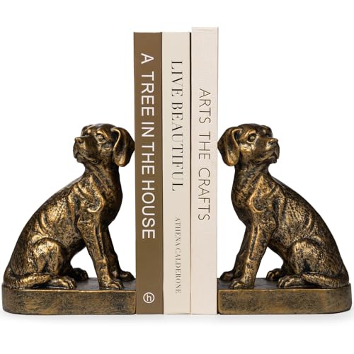 Decorative Bookends for Shelves, Dog Book Ends for Heavy Books, Labrador Retriever Statues Bookends for Heavy Books with Anti-Slip Base Book Holders for Home Office Decor (Gold) - color: Gold
