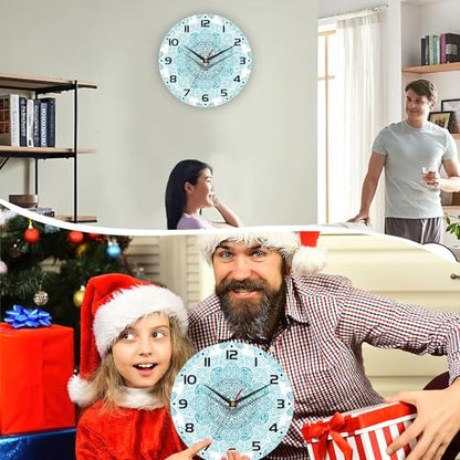Teal Mandala Flower Wall Clock, Silent Non-Ticking, Battery Operated, Wooden Decorative Round Clock with Arabic Numerals, 10 Inch - color: Teal Mandala Flower