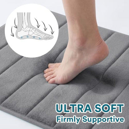 Flamingo P Non Slip Memory Foam Bath Mat Rug Fast Drying Soft Bathroom Shower Mats Rugs, 24x17 Inches, Grey - color: Grey Straight Line, size: 24" X 17"