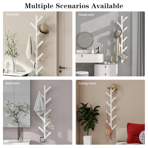 Prywot Vertical Hat Rack, Metal Coat Rack Wall Mounted, White, 37.8" | 9 Hooks, Space-saving wall-mounted design, for Hats, Jackets, Coats, and Bags - Suitable for Entryways and Bedrooms - color: White