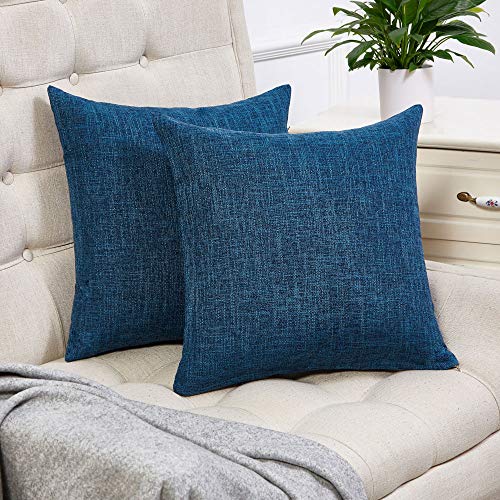 Anickal Set of 2 Dark Blue Pillow Covers Rustic Linen Decorative Square Throw Pillow Covers 18x18 Inch for Sofa Couch Decoration - color: Dark Blue, size: 18" x 18" (Pack of 2)