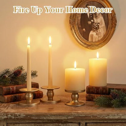 Gold Candle Holders Set of 6, Reversible Pillar Candle Holder and Taper Candles Stand, Metal Table Centerpiece for Wedding Dining Room Holiday Decor