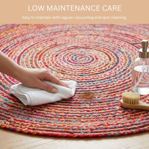 WeWove Hand Woven Area Rug 4 Feet Round - Jute Cotton Area Rug Rustic Farmhouse Boho Accent Rug for Living Room Bedroom Kitchen Dorm Entryway Hallway - Handcrafted Floor Rug - size: 4' (Round)