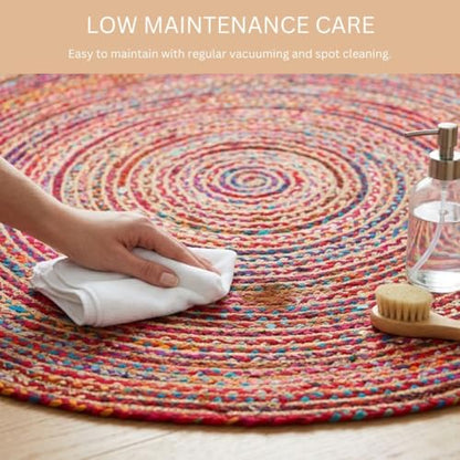 WeWove Hand Woven Area Rug 6 Feet Round - Jute Cotton Area Rug Rustic Farmhouse Boho Accent Rug for Living Room Bedroom Kitchen Dorm Entryway Hallway - Handcrafted Floor Rug - size: 6' (Round)