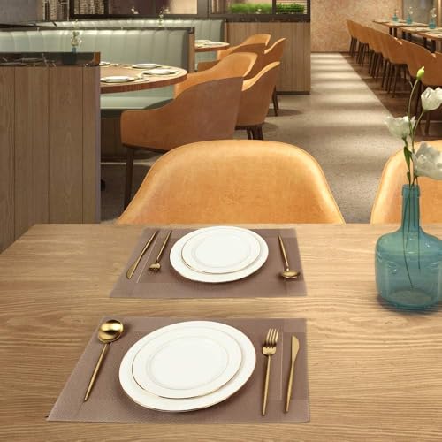 DACHUI Placemats Set of 4, Stylish Woven Place Mats for Dining Table, Washable & Durable PVC Table Mats (Champagne) - color: Champagne, size: 4PCS
