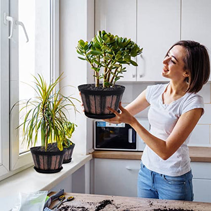 Quarut 8 inch Brown Plastic Whiskey Barrel Plant Pots Set of 4 with Drainage Holes and Saucer for Indoor and Outdoor Garden Home Plants - size: 8 inches