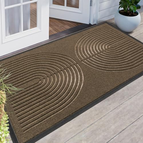 RORA Heavy Duty Door Mat Outside Entrance, Indoor Welcome Doormat 47x32 | Brown Outdoor Front Door Mats, Absorbent, Dirt Trapper with Non-Slip Rubber Backing, Low Profile mats for entryway - color: Brown, size: 47x32 inch