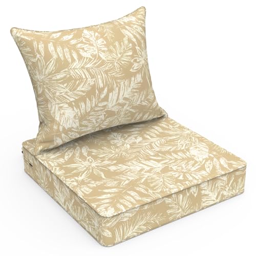 LVTXIII Outdoor Seat and Back Cushion Patio Deep Seat Cushion Set Seasonal Chair Cushion for Wicker Chairs and Garden Furniture Decoration, 22"x22"x4", Tropical Leaf Oat - color: Tropical Leaf Oat, size: 22x22x4
