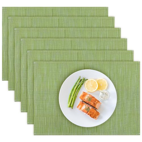 Bloss Placemats Set of 4 Green, Table Mats Set of 4, Linen Woven Placemats for Kitchen Table Indoor/Outdoor, 12" x 18" Washable Place Mats - color: Grass Green, size: 12" x 18" / 6 PCS