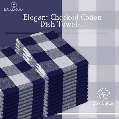 Navy Blue Buffalo Check Kitchen Towels, 4 Pack, 100% Cotton, 16x26 Inches, Soft, Absorbent, Quick Dry, Dish Cloths, Bar & Restaurant Cleaning Towels with Hanging Loop, Navy White - color: Navy, White - Buffalo, size: 16 X 26 - 4 Pack