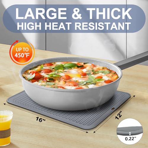 Walfos Large Silicone Trivet 16x12 Inch, Hot Pads for Kitchen, Heat Resistant Pot Holders Trivets for Hot Dishes, Hot Pots and Pans, Quartz Countertops, Gray - style: 16x12in, 1 Grey XXL Trivet