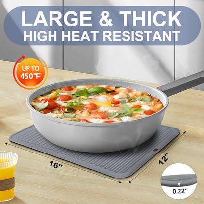 Walfos Large Silicone Trivet 16x12 Inch, Hot Pads for Kitchen, Heat Resistant Pot Holders Trivets for Hot Dishes, Hot Pots and Pans, Quartz Countertops, Gray - style: 16x12in, 1 Grey XXL Trivet