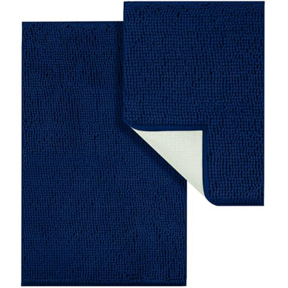LINLA Bathroom Rugs Sets 2 Piece, Absorbent Chenille Bath Mat, Navy Blue | Non-Slip ,Quick Dry, Washable, Carpet Mats for Floor, Tub and Shower,32" x 20"/24" x 17" - color: Navy Blue