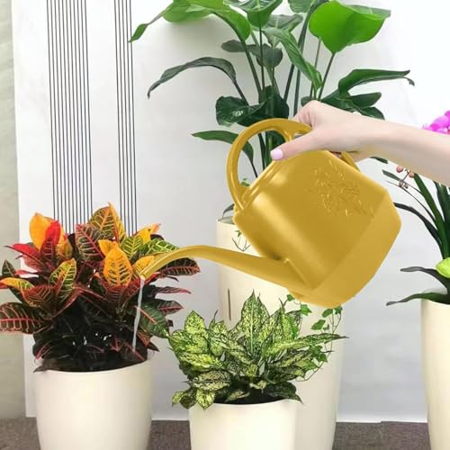 1 Gallon Watering Can Indoor Plants, 2026 Long Spout Large Capacity Modern Plastic Watering Can with Ergonomic Handle,Outdoor Watering Can for Flower Plants House Bonsai Garden Patio Office - color: Zy-yellow