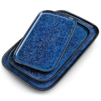 vancasso Stern Serving Platters Set of 3, 15/13/ 11 Inches Rectangular Serving Plates, Blue Serving Trays for Entertaining, Party - color: Blue, size: 3 Pieces