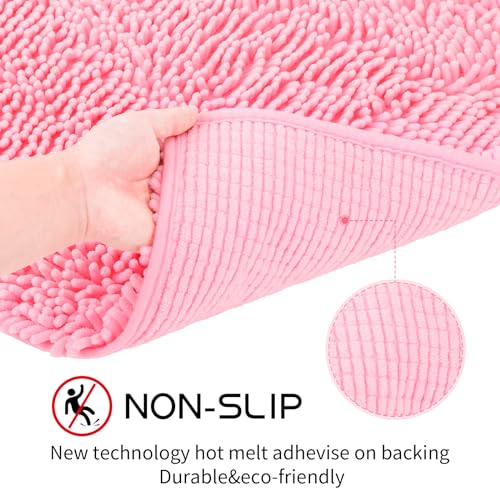 Bathroom Rugs Sets 2 Piece Washable, Luxury ，Chenille Bath Mat Set, Soft Plush Anti-Slip Rectangular Bath， Rug Super Absorbent. (Pink, 32"x20"+24"x16") - color: Pink, size: 32"x20"+24"x16
